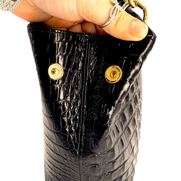 BRAHMIN BLACK CORINGTON TOTE w/ GOLD CHAIN STRAPS - Picture 9 of 12